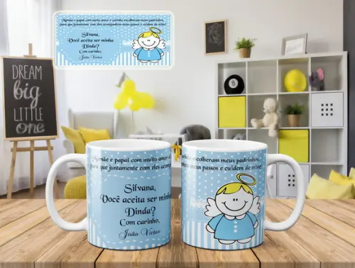 Canecas Convite Batismo Dindos Par de Canecas Personalizadas