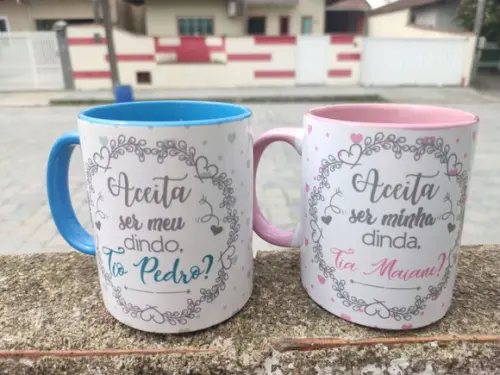 Canecas Dinda e Dindo Padrinho Madrinha Batismo Color Par
