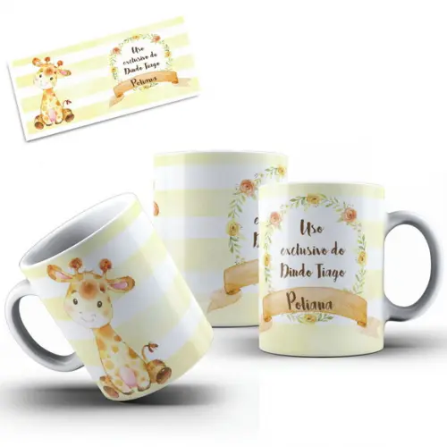 convite batizado caneca dindo dinda batismo girafinha