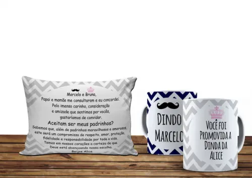 Convite Batizado padrinhos chevron dindos coroa e bigode