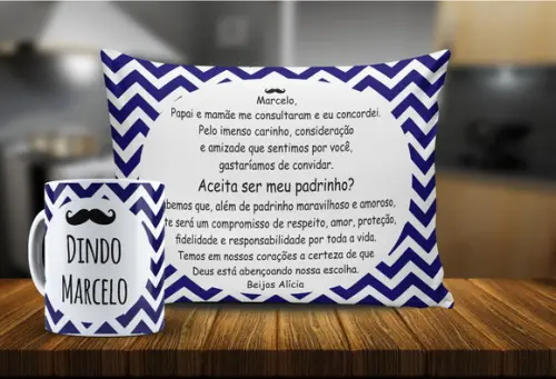 Convite Batizado padrinhos Chevron coroa ou bigode 1can+1alm
