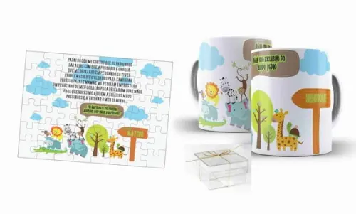 Convite Batizado Padrinhos Kit Safári Kit Dindos de Batismo