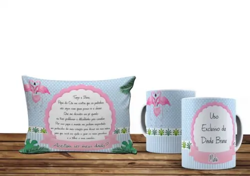 Convite Batizado padrinhos personalizado tema flamingo