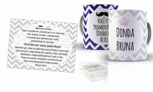 Convite De Batizado Padrinhos chevron bigode coroa cn+qbç+cx