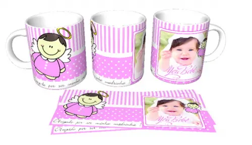 Convite de Batizado Caneca Personalizada com Foto Dindos