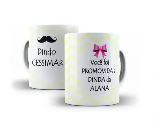 Convite de Batizado Par de Canecas Dindos Chevron Amarelo