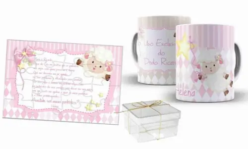Convite de Batizado Personalizado Ovelhinha Kit Dindos