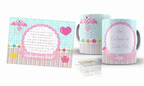 Convite padrinhos de batismo batizado flamingos kit dindos
