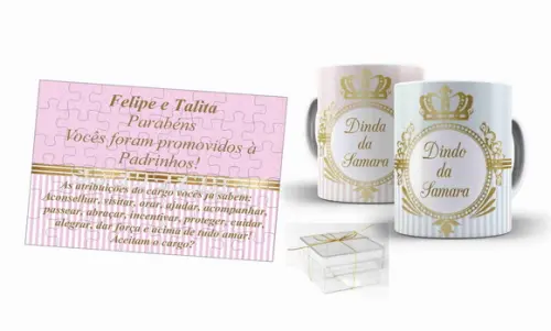 Convite Padrinhos de batismo Provençal kit quecbç+canec+cx