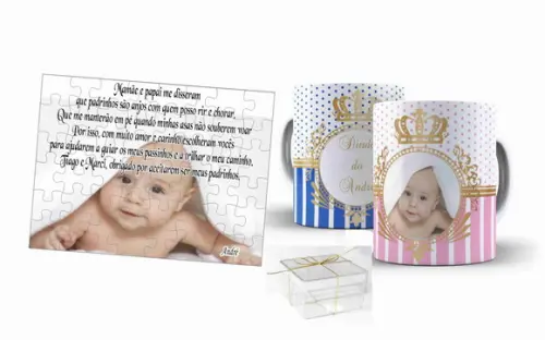 Convite personalizado Batizado Padrinhos batismo dindo foto