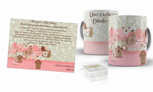 Convite padrinhos de batismo batizado passarinho kitcan+queb