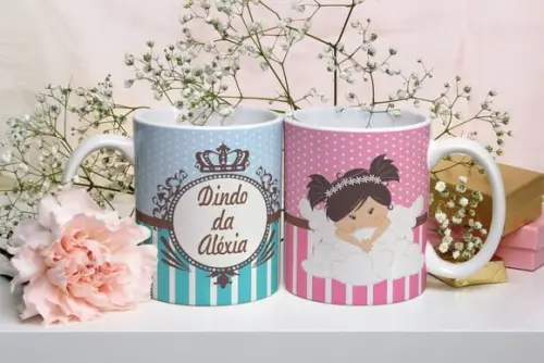Kit 2 Canecas Convite Padrinhos Anjinha Nomes Personalizados
