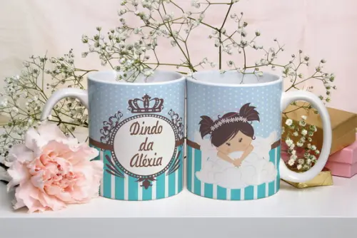 Kit 2 Canecas Convite Padrinhos Anjinha Nomes Personalizados