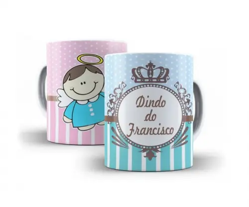 Kit com Duas Canecas Padrinhos de Batizado Dindos Anjinho
