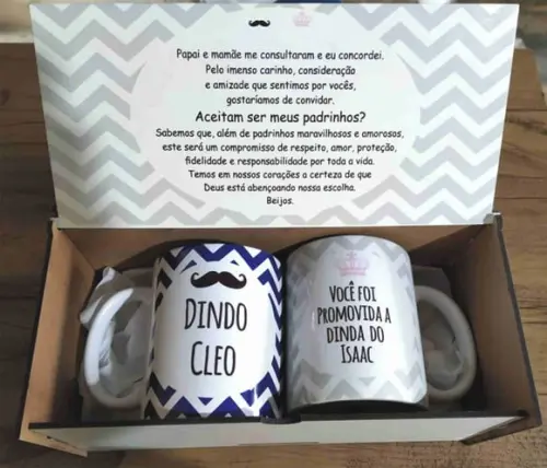 Kit Convite Batizado Dindos Caixa para Padrinhos Batismo