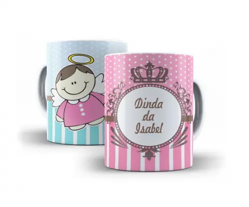 Kit com Duas Canecas Padrinhos de Batizado Dindos Anjinho