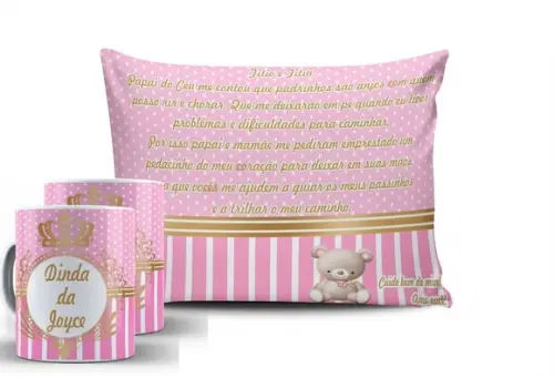 Kit Convite Batizado Menina 2 Canecas+al
