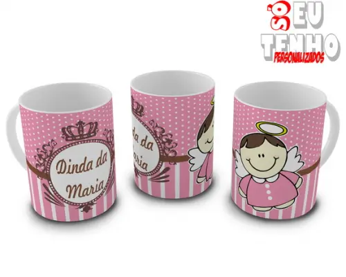 Kit com Duas Canecas Padrinhos de Batizado Dindos Anjinho