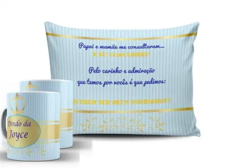 Kit Convite Batizado Menino 2 Canecas+al