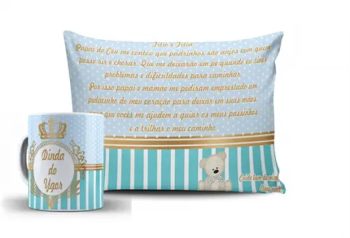 Kit Convite Batizado Menino 1 Caneca+alm