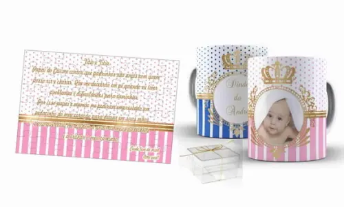 Kit Convite Batizado Padrinhos Provençal com foto menina
