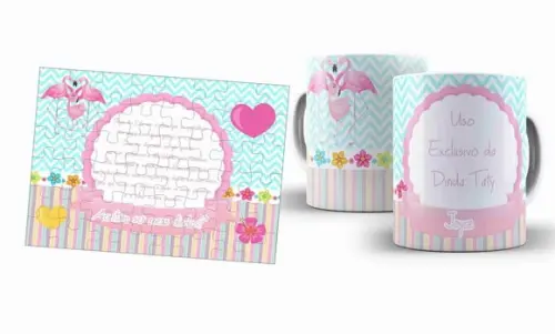 Kit Convite De Batizado Padrinhos batismo flamingo