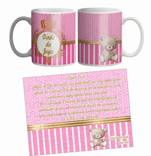 Kit Convite De Batizado Padrinhos Menina
