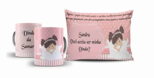 Kit Dindo e Dinda Convite Batizado Anjinhos
