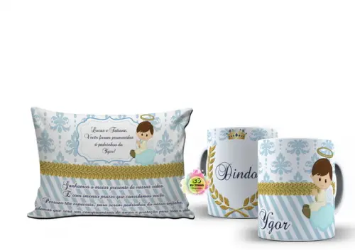 Kit Dindo e Dinda Convite Batizado Anjinho Nuvem