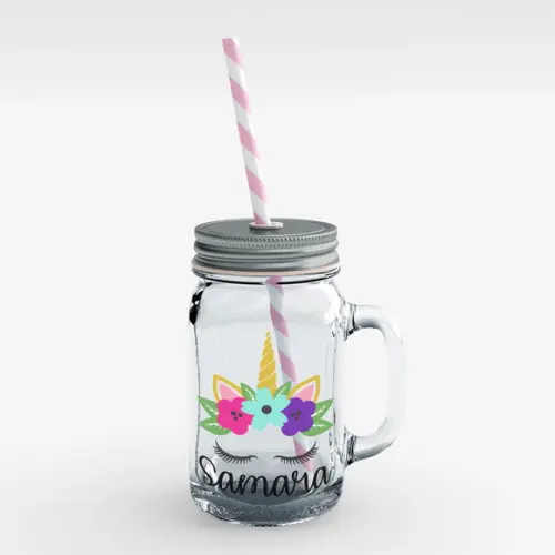 Mason Jar Personalizado com nome Unicórnio
