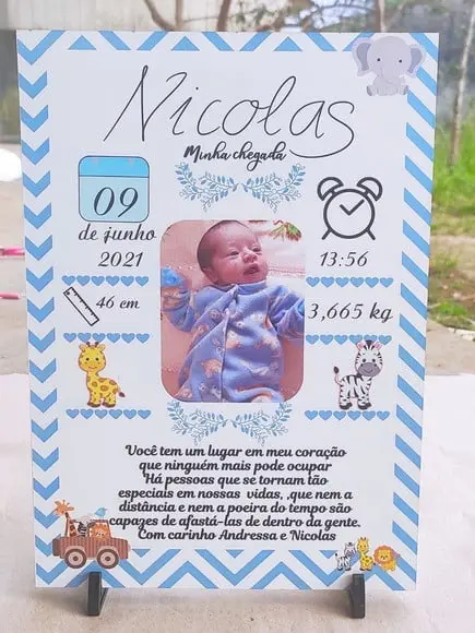 Porta Retrato Personalizado Dados de Nascimento do Bebê