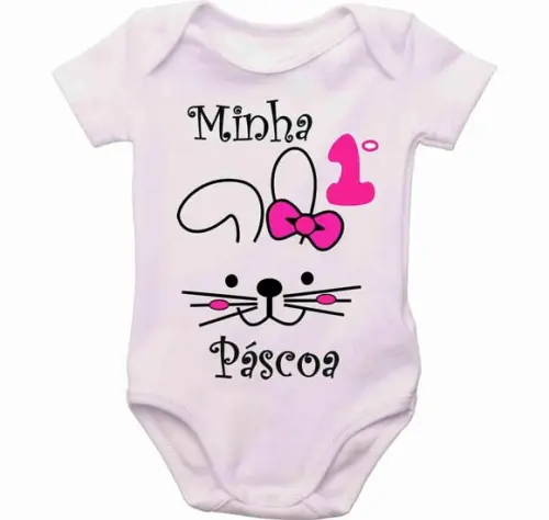 Roupa Bebê Body Personalizado Minha Primeira Páscoa Coelho