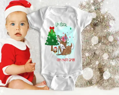 Roupa bebê body um natal com muito amor