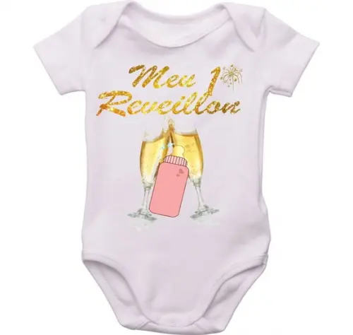 roupa bebê meu primeiro Reveillon Body personalizado