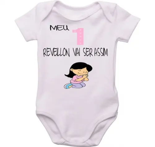 roupa bebê meu primeiro Reveillon será Orando