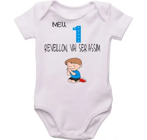 roupa bebê meu primeiro Reveillon será Orando