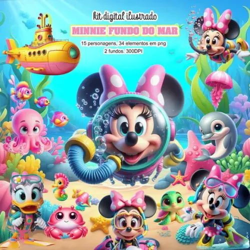 Kit Digital Minnie Fundo do Mar (arquivo Digital)
