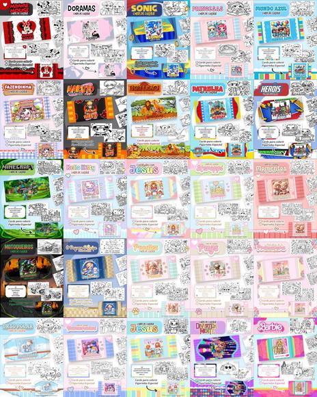 Arquivo de Corte 25 Temas Cards de Colorir Pdf/png #9180