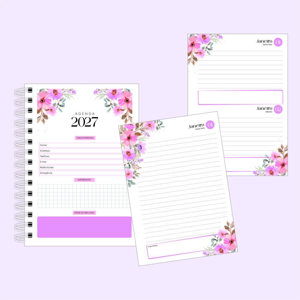 Arquivo Digital de Corte Agenda Floral 2027 PDF #1735