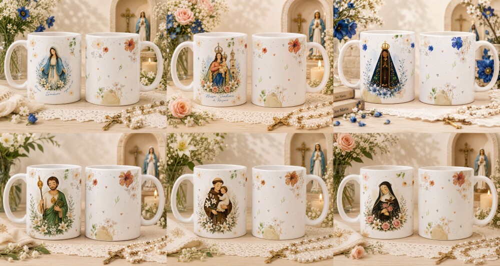 Arquivo de Sublimação Canecas Santos Santinhos CANVA #1791