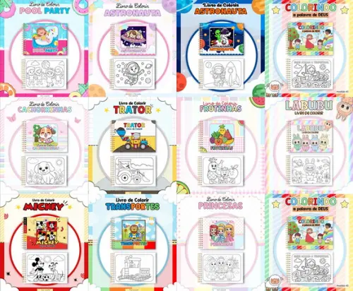 Arquivo de Corte 10 Temas Livro de Colorir Pdf/png #9700