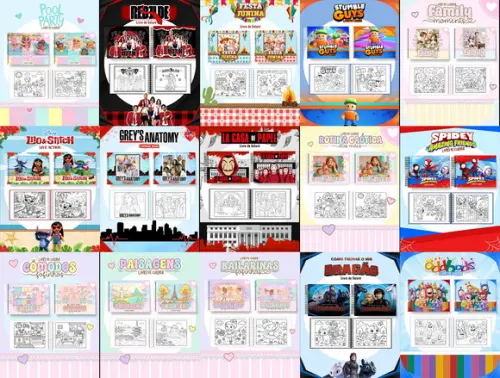 Arquivo de Corte 15 Temas Livro de Colorir Pdf/png #9114