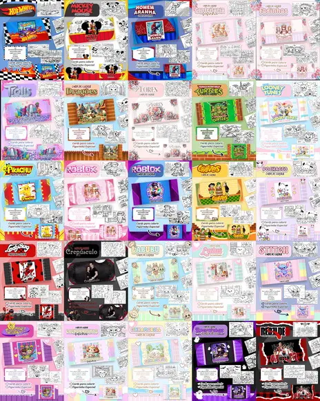 Arquivo de Corte 25 Temas Cards de Colorir Pdf/png #9162