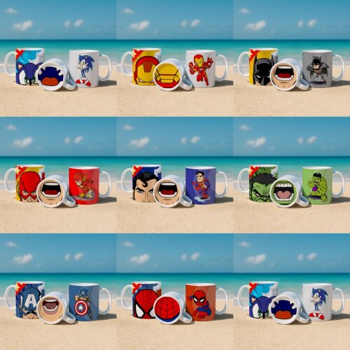 Arquivo Digital de Sublimação Caneca Heróis Bocão PDF/CDR #1705