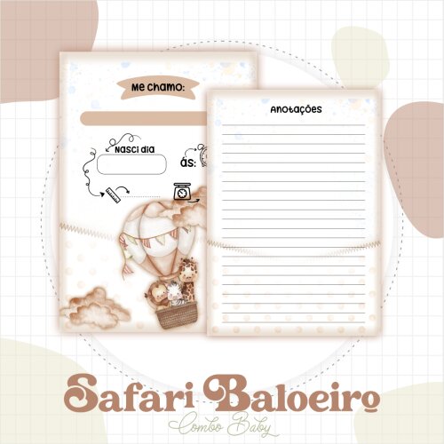 Arquivo de Corte Safari Baloeiro Caderneta e Livro Bebê Pdf/png 