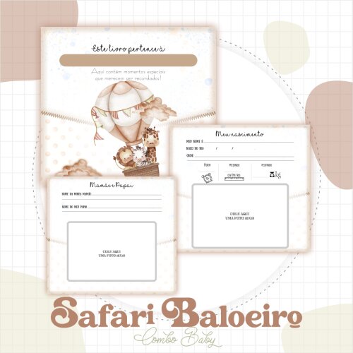 Arquivo de Corte Safari Baloeiro Caderneta e Livro Bebê Pdf/png 