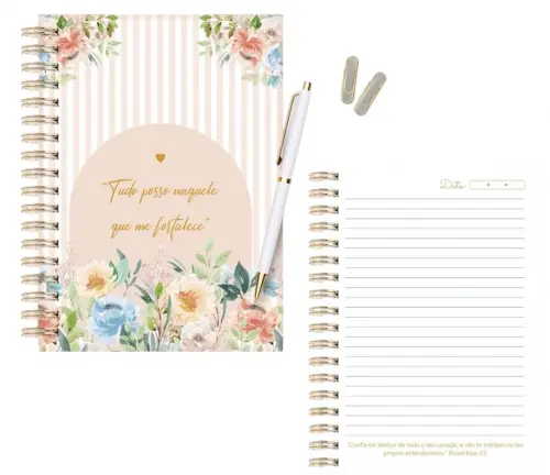 Caderno Feminino pautado com versiculos para Dia a Dia, Trabalho e Estudos