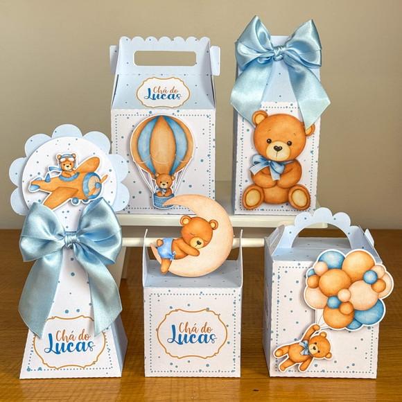 Personalizados Ursinho Azul Chá Bebê - 50 Iens