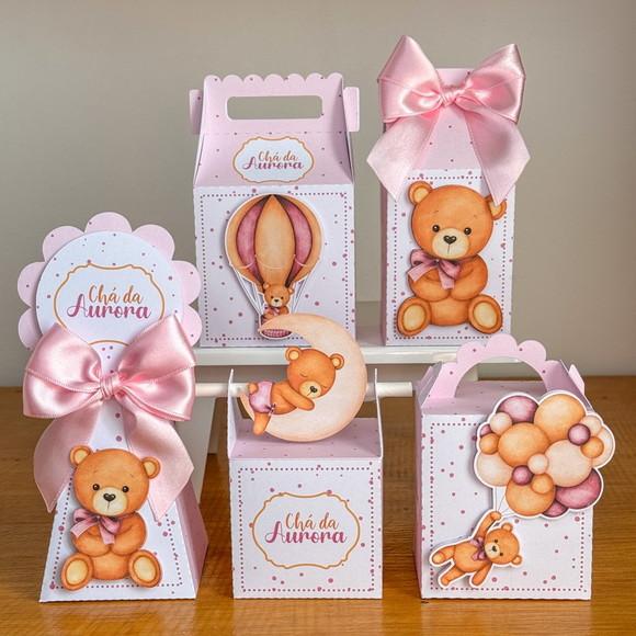 Personalizados Ursinho Rosa Chá Bebê - 30 Itens