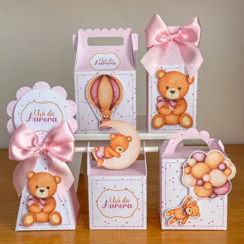 Personalizados Ursinho Rosa Chá Bebê - 30 Itens